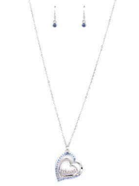 Paparazzi Mom Heart Blue and White Necklace and Earrings Set (NL149)